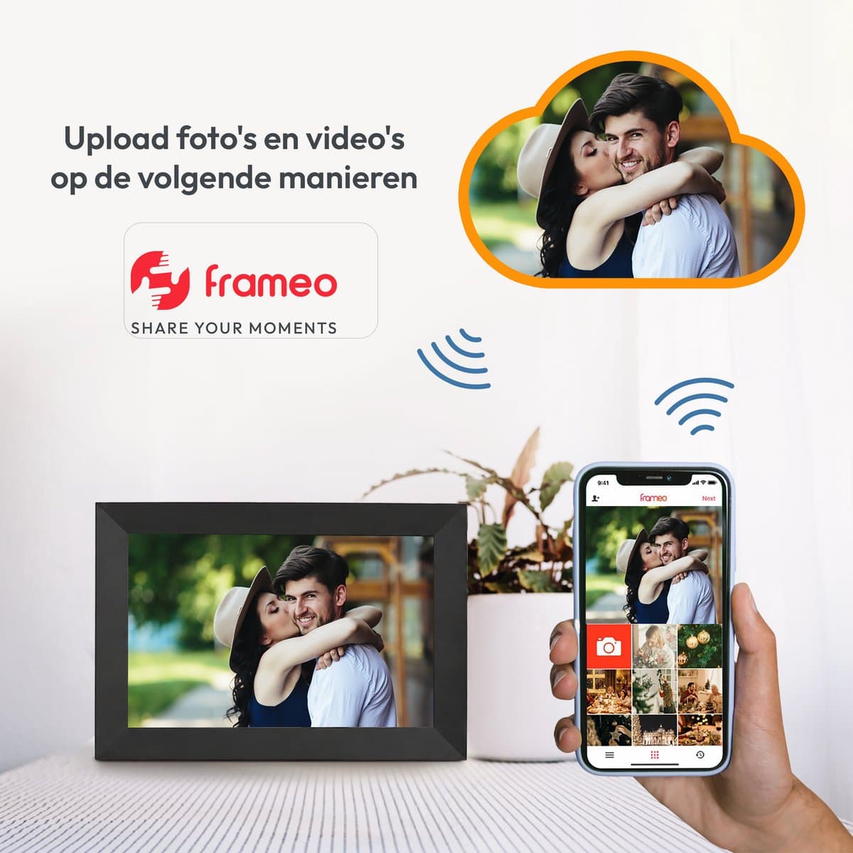 Digitale fotolijst met WiFi en Frameo App - 10.1 inch HD+ IPS Display - Fotokader met Touchscreen - 16GB - Zwart - Frameo digitale fotolijst - digitale fotokader - digitaal fotolijstje thumbnail 2