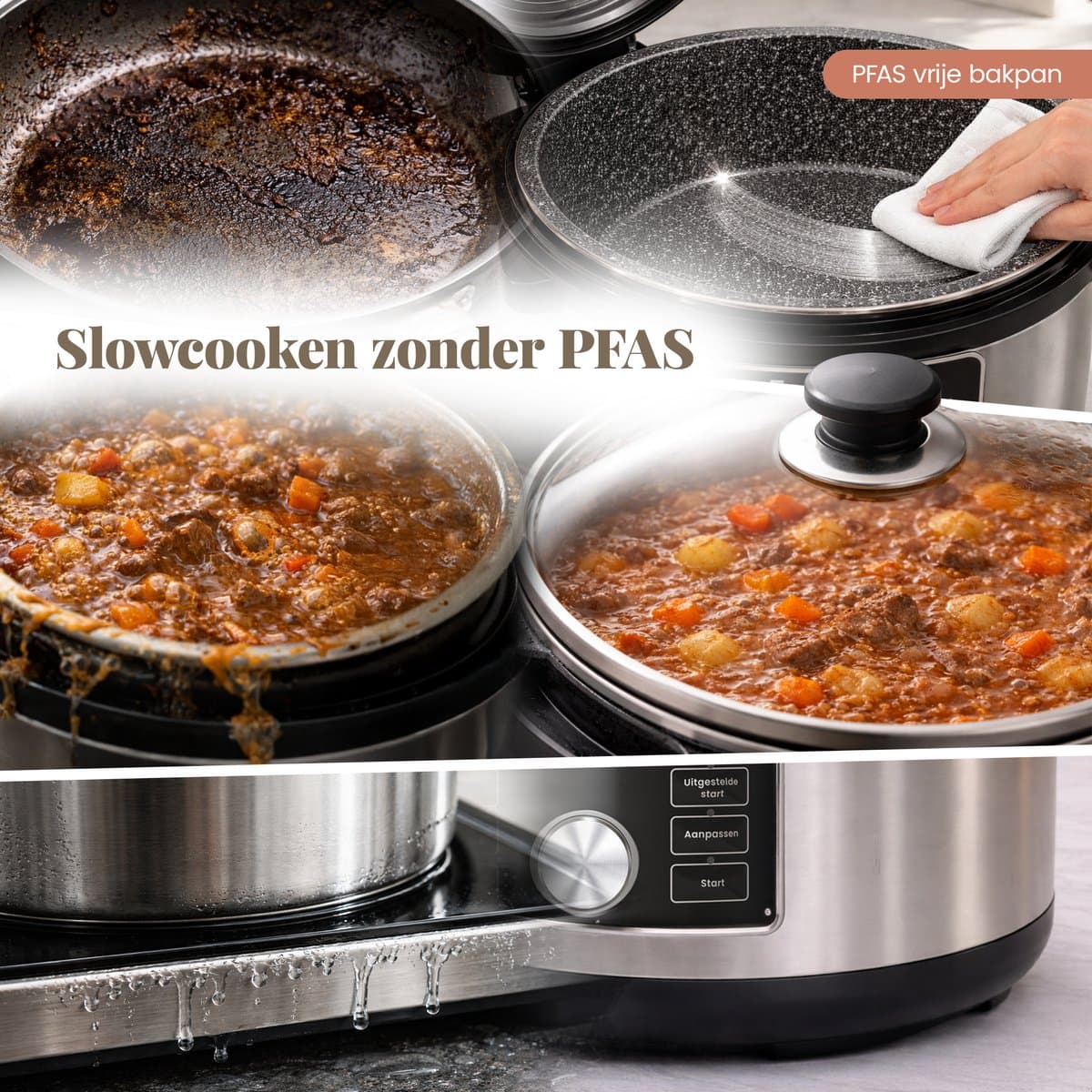 Fornello Slowcooker met timer - Inc. Uitlegvideo's - PFAS vrij - Keramische bakpan thumbnail 2