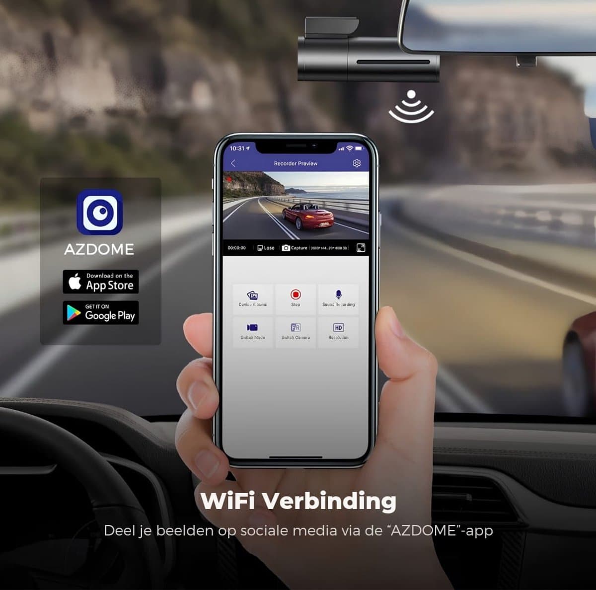 AZDome M300S 2CH 4K Wifi Gps dashcam voor auto - 4K + Full HD resolutie - Night vision - Parkeerbeveiliging - 64gb Micro SD kaart - 170 + 140 graden kijkhoek - Nachtzicht thumbnail 5