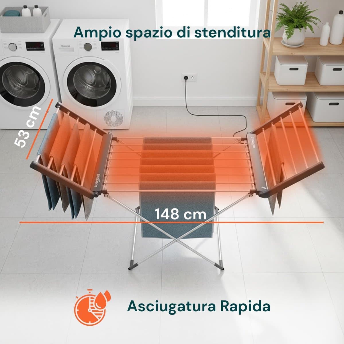 Elektrisch droogrek - Wasdroger inklapbaar - Snel was drogen - Ruimtebesparend design - XL capaciteit - Aluminium thumbnail 8