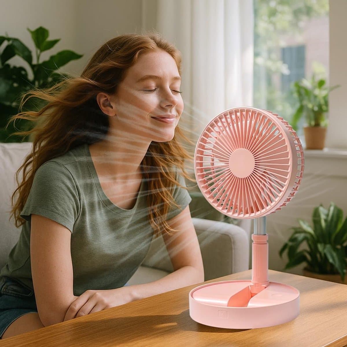 Statiefventilator-vloerventilator-tafel ventilator geluidloos-Opvouwbare tafelventilator met voet - Verstelbare hoogte, 3600mAh oplaadbaar, draagbaar, stil, opvouwbaar - Roze - 20x20x10,5 cm thumbnail 5
