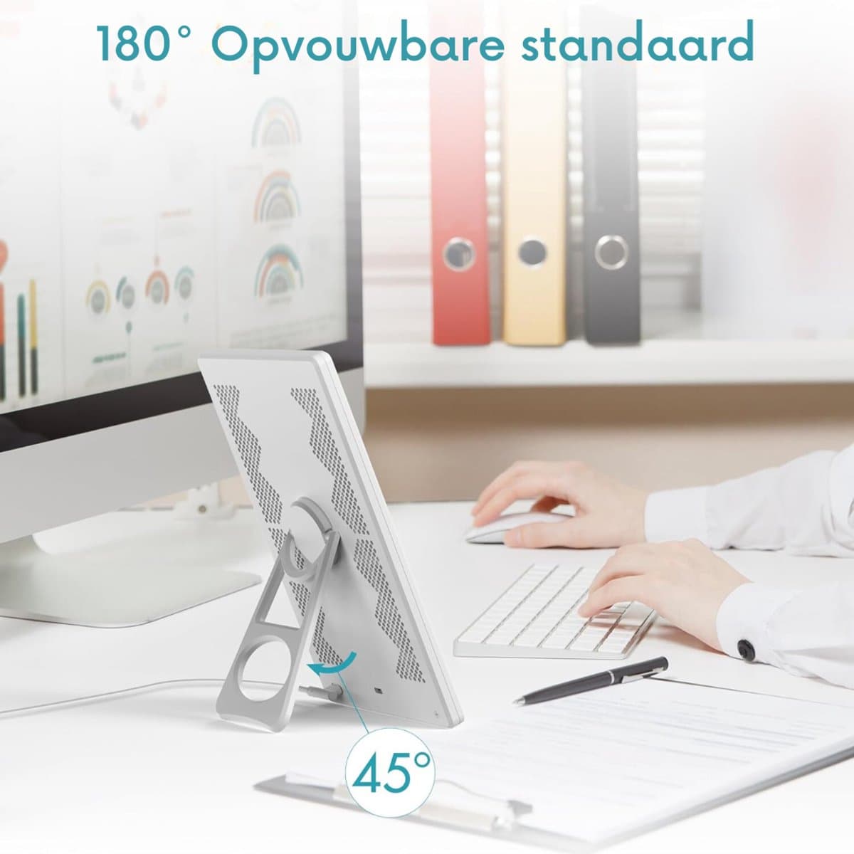 TIM® Bureaulamp led dimbaar daglicht- Wit - USB oplaadbaar - 3 kleurenfuncties - Daglichtlamp - Touchscreen - Lichttherapielamp - Hobby lamp voor schilderen, puzzelen – UV-Vrij - Tafellamp/lamp staand - Wit - 24cm x 21cm x 5cm thumbnail 6