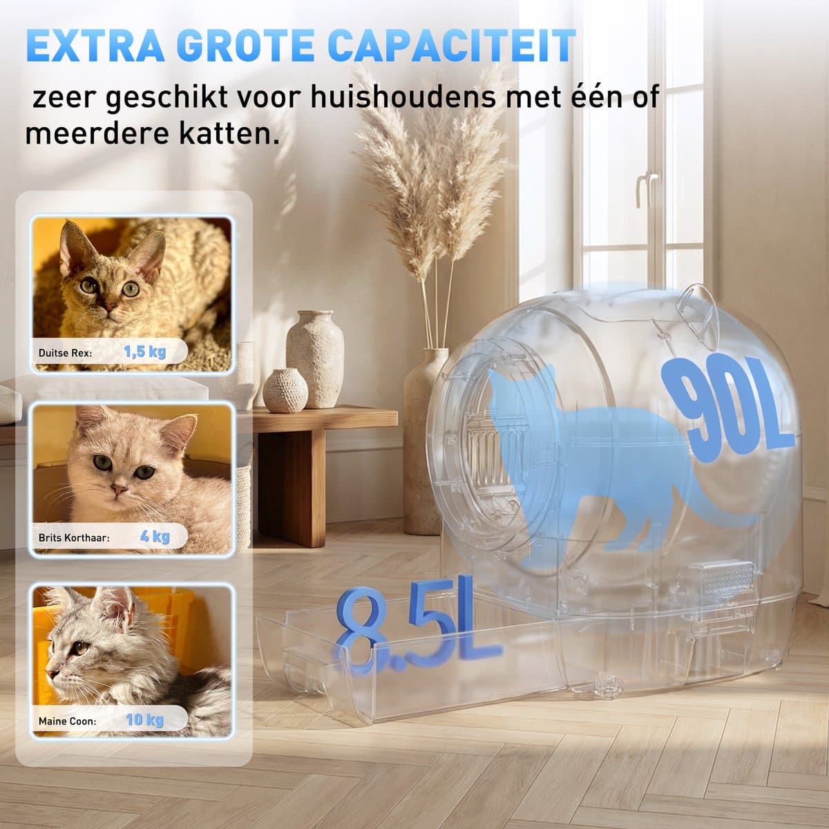 Devoko Automatische Kattenbak XXXL- Zelfreinigende Kattenbak 90L-Ondersteunt bediening via app - Langdurige geurcontrole -Uitgerust met een veiligheidssensor - Wit thumbnail 2