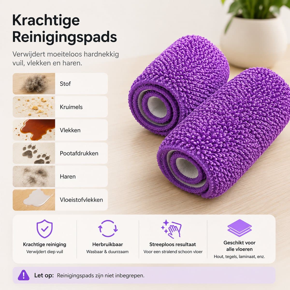 BOTC Dweil - 2 IN 1 Mop - Dweilsysteem - Compatibel met stofwisdoeken - Dweilset Met Spray functie - Dweilen zonder Emmer - Vloerreiniger - Paars thumbnail 3