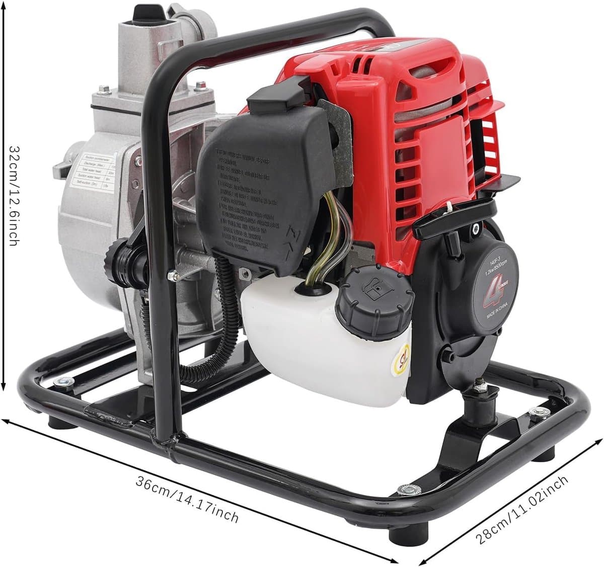 Waterpomp Benzinemotor - Vuilwaterpomp Hogedruk - Tuin Irrigatie Drainage - Viertakt Motor - 30 Meter Opvoerhoogte - Zilver Rood Zwart thumbnail 3