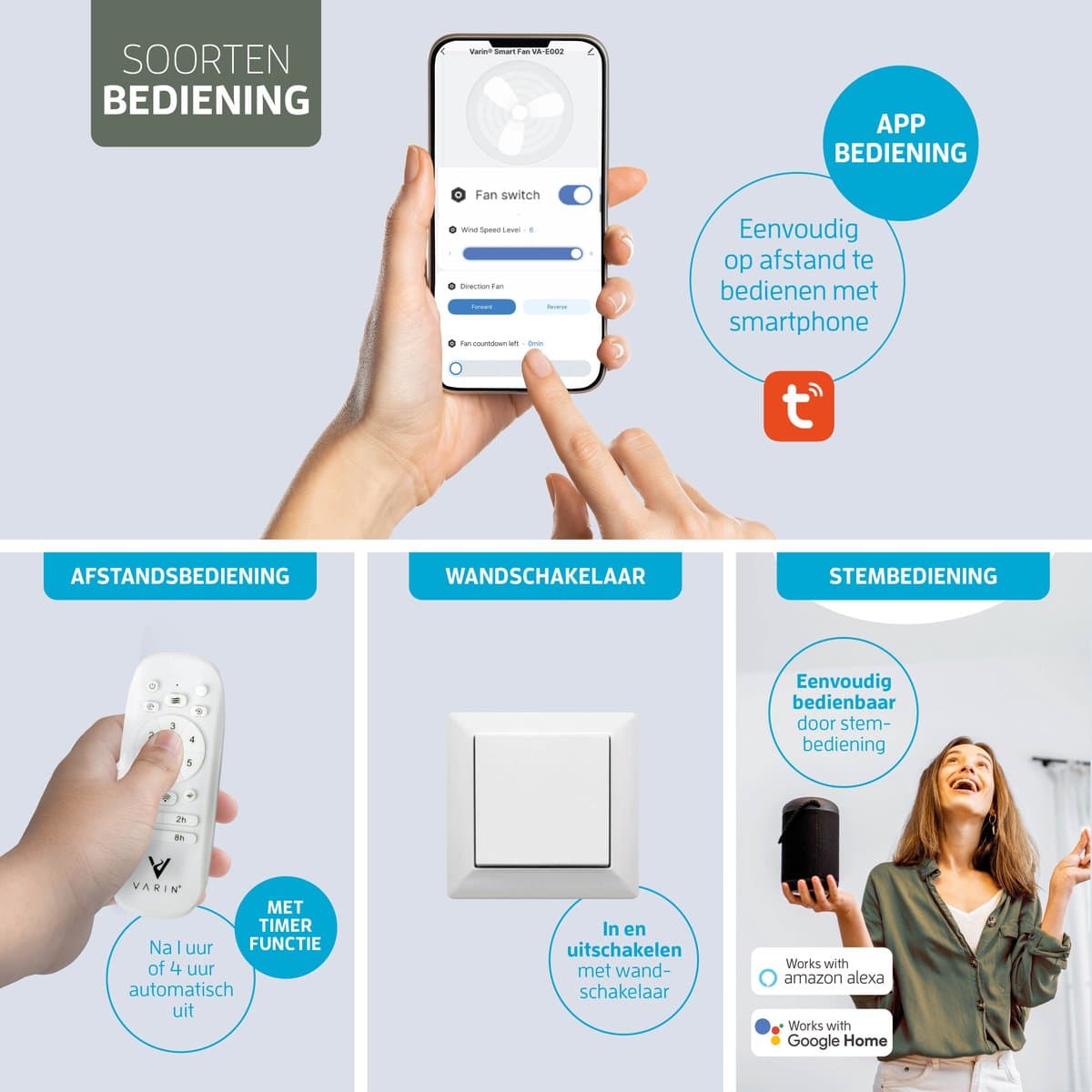Varin® Smart Plafondventilator - Zwart - Tuya Wifi - Lange bladen - Ø 132cm - 6 snelheden - Super stil 20dB - Met afstandsbediening en gratis app - Ventilatorkachel - Ventilatoren plafond - Plafondventilator - Plafond ventilator slaapkamer thumbnail 8