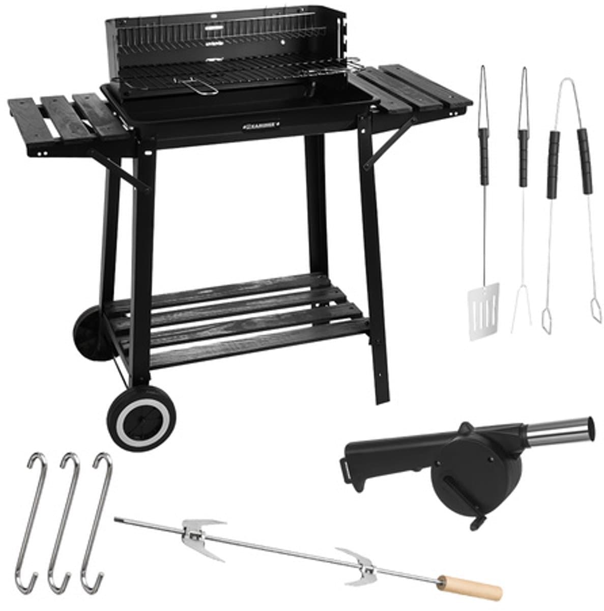 Houtskool BBQ Grill met Draaispit - Warmhoudrooster - Zijtafels - Tuingrill Zwart - bbq houtskool - 62552 thumbnail 4