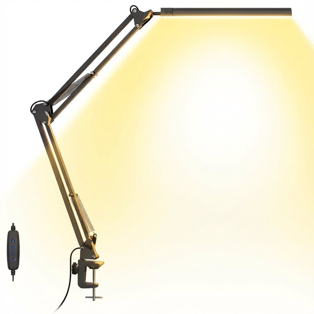 Vesfy LED Bureaulamp met Klem - Dimbaar - 3 Lichtkleuren & 10 Helderheidsniveaus - Verstelbare Leeslamp voor Bureau & Werkplek