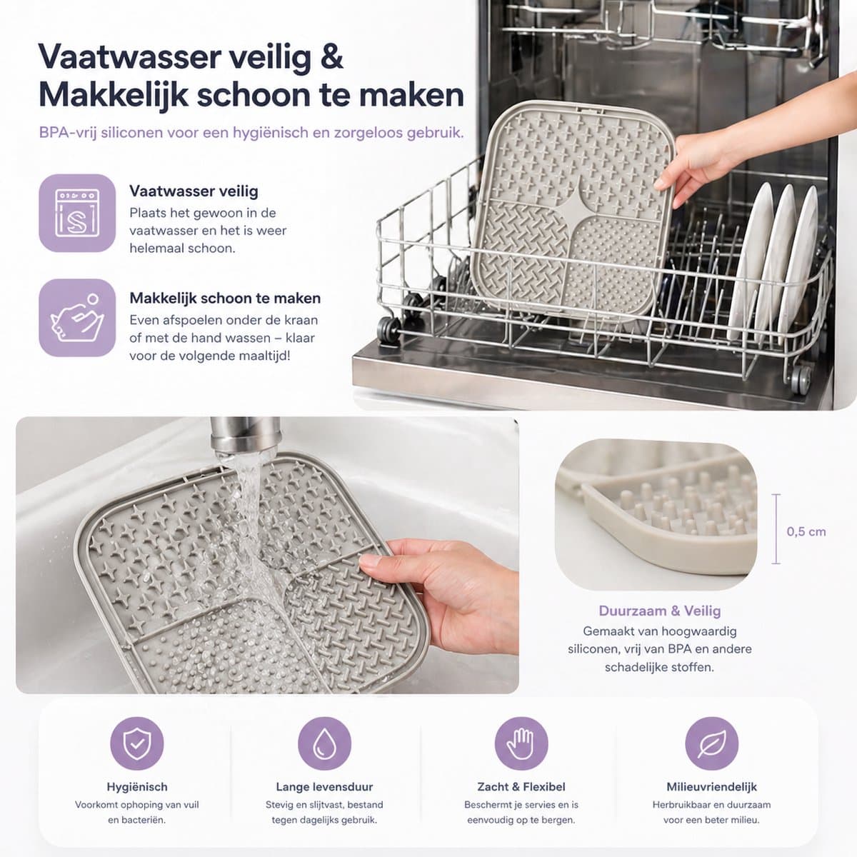 BOTC Likmat Hond met Silicone spatulas - 4-Delig Likmat Voermat Hond - voermat - Slowfeeder Hond - Grijs /Beige thumbnail 4