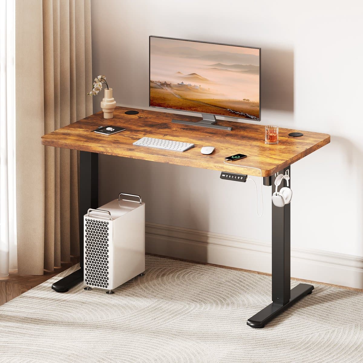 Devoko Zit-Sta Bureau 100x60 cm - Elektrisch Verstelbaar Bureau - Digitaal Display - Zit-Alarm - 2 Geheugenstanden - Bruin