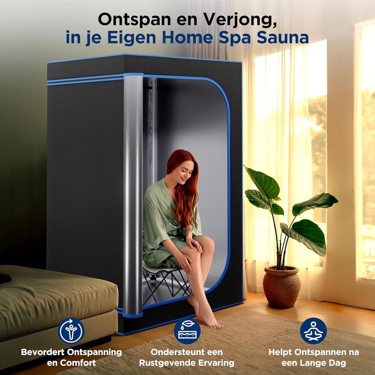 SereneLife Sauna- Draagbare infrarood Sauna voor thuis - Verwarmd Voetkussen en Opvouwbare Stoel,Saunabox,Afstandsbedieninga - Zwart thumbnail 6
