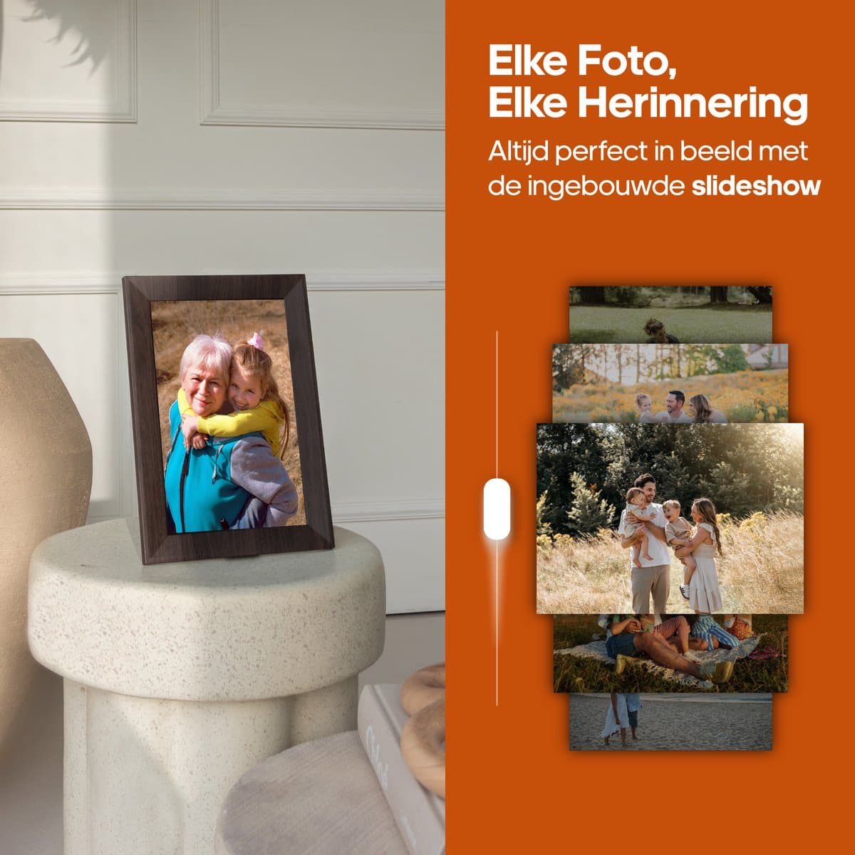 Digitale Fotolijst met WIFI en Frameo App - Inclusief 128GB SD Kaart - 10.1 inch - HD+ -IPS Display - Bruin - 3 Dimfuncties - Horizontaal & Verticaal thumbnail 3