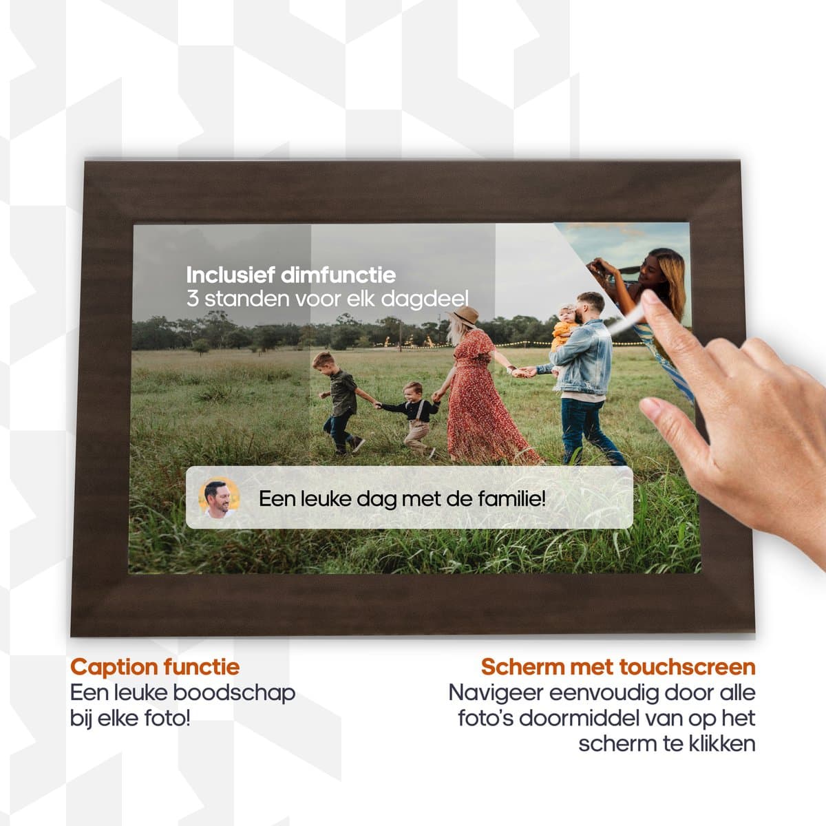 Digitale Fotolijst met WIFI en Frameo App - Inclusief 128GB SD Kaart - 10.1 inch - HD+ -IPS Display - Bruin - 3 Dimfuncties - Horizontaal & Verticaal thumbnail 4