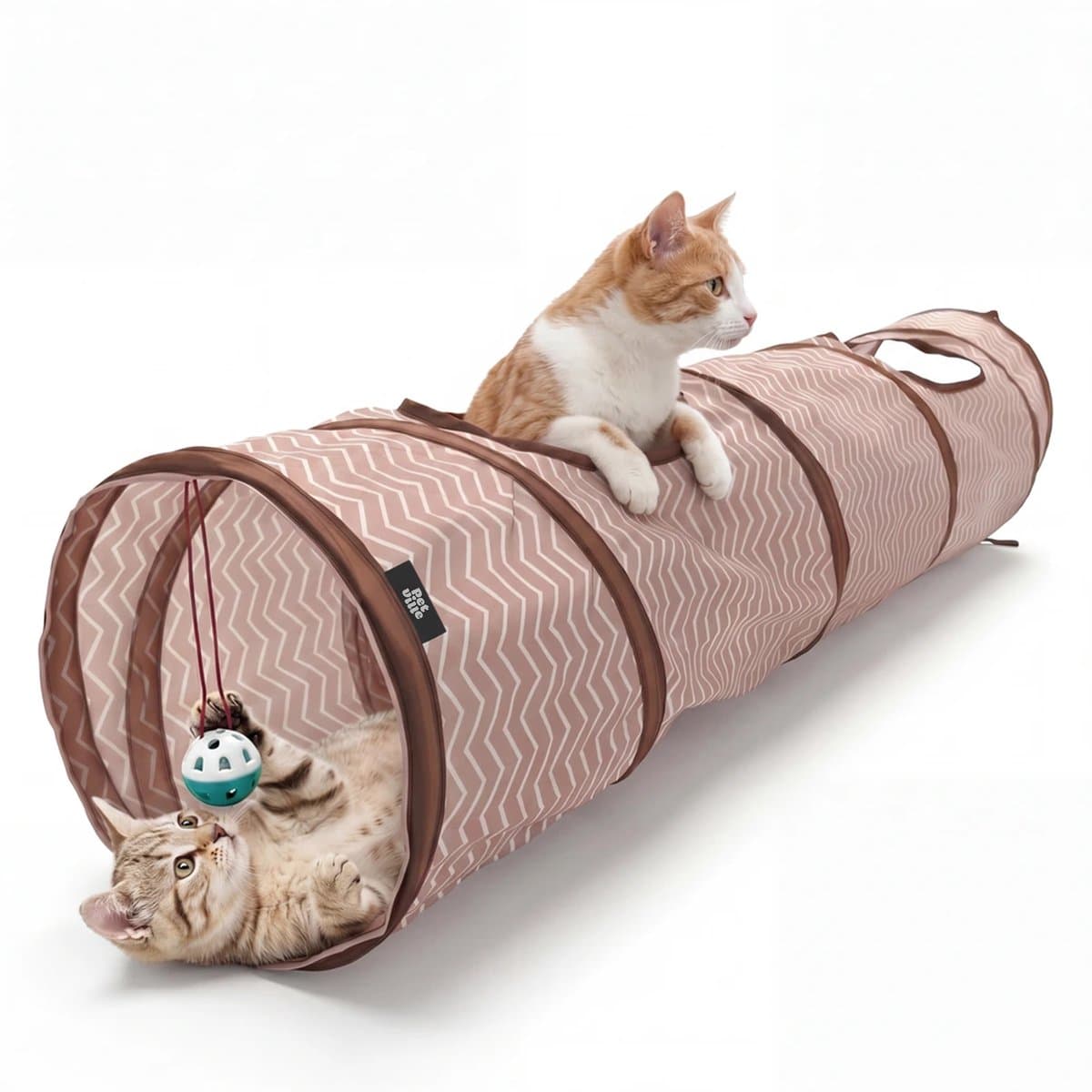 Opvouwbare Kattentunnel - Kattenspeeltunnel Incl. Speelbal - Multifunctionele Speeltunnel Kat - Lichtgewicht Tunnel Kat - Katten Speelgoed - Kattenspeeltjes - Kat Tunnel - Kitten Speelgoed - Kruiptunnel Kat - Huisdier Spelletjes - Beige - Pet Ville