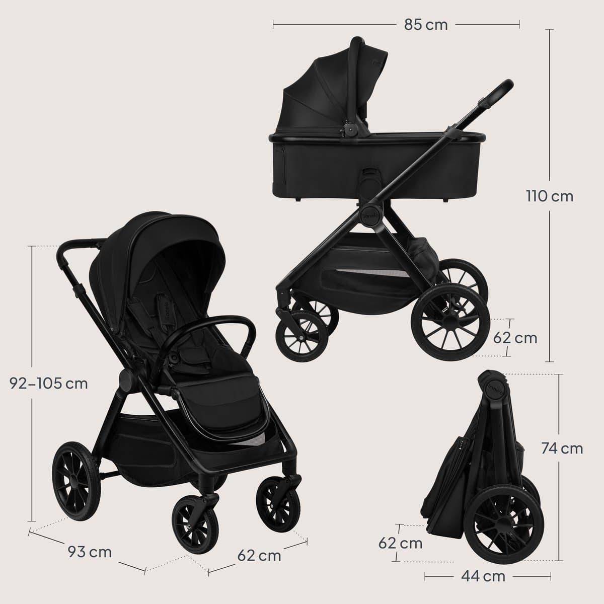 Lionelo Layla 3in1 kinderwagen - XXL set met i-Size autostoel thumbnail 8