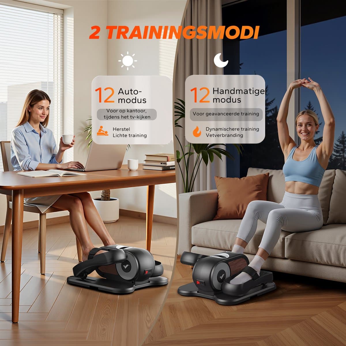Mini Elliptische Crosstrainer & Stepper - Compacte Desk Bike met 12 Snelheden & LCD-Display - Ruimtebesparende Beentrainer & Stoelfiets voor Thuis en Kantoor - Zwart thumbnail 5