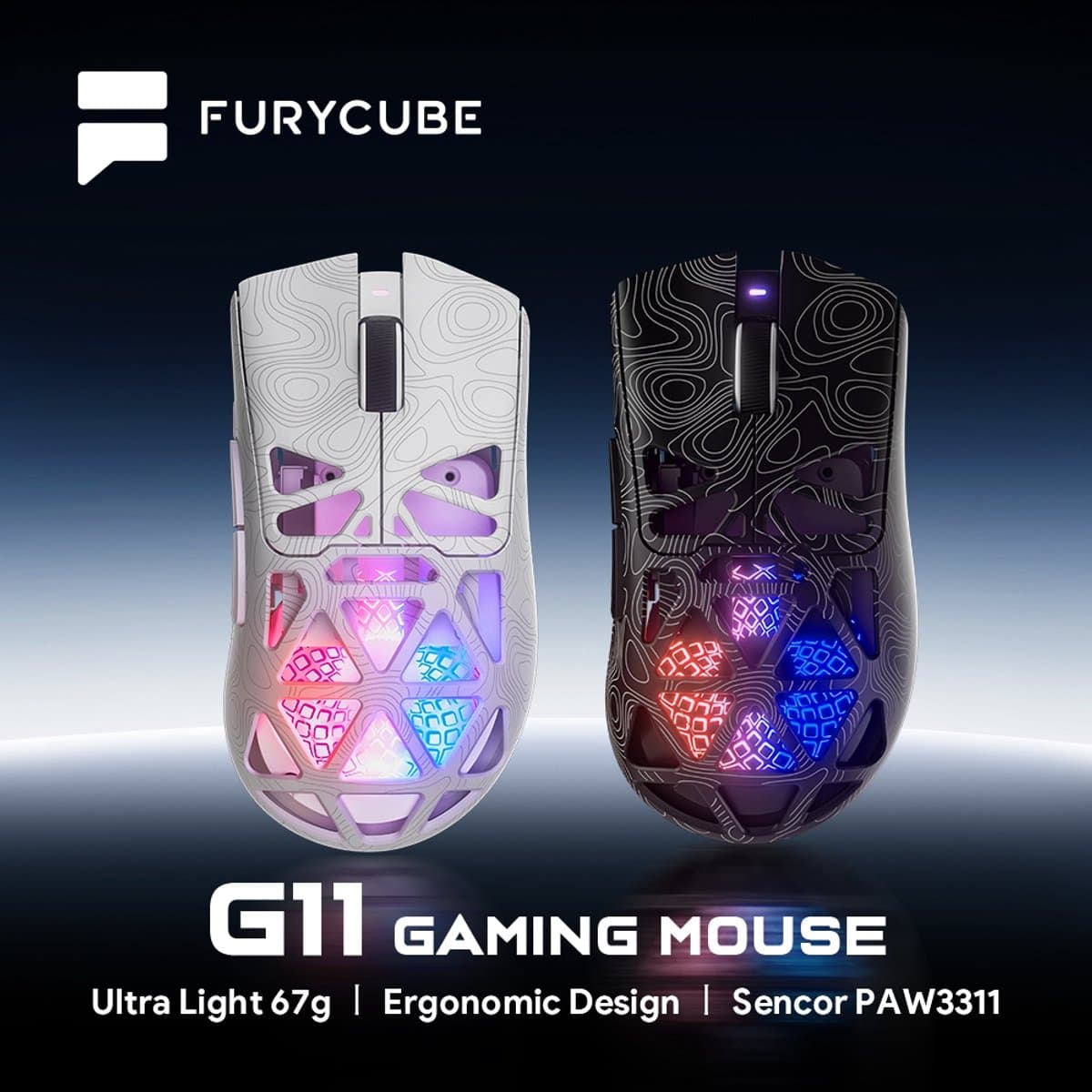 Furycube G11 - Tri-Mode Gaming Muis - Draadloos - Bedraad - Bluetooth - PAW3311 Sensor - 12.000 DPI - 1000Hz - Zwart thumbnail 4