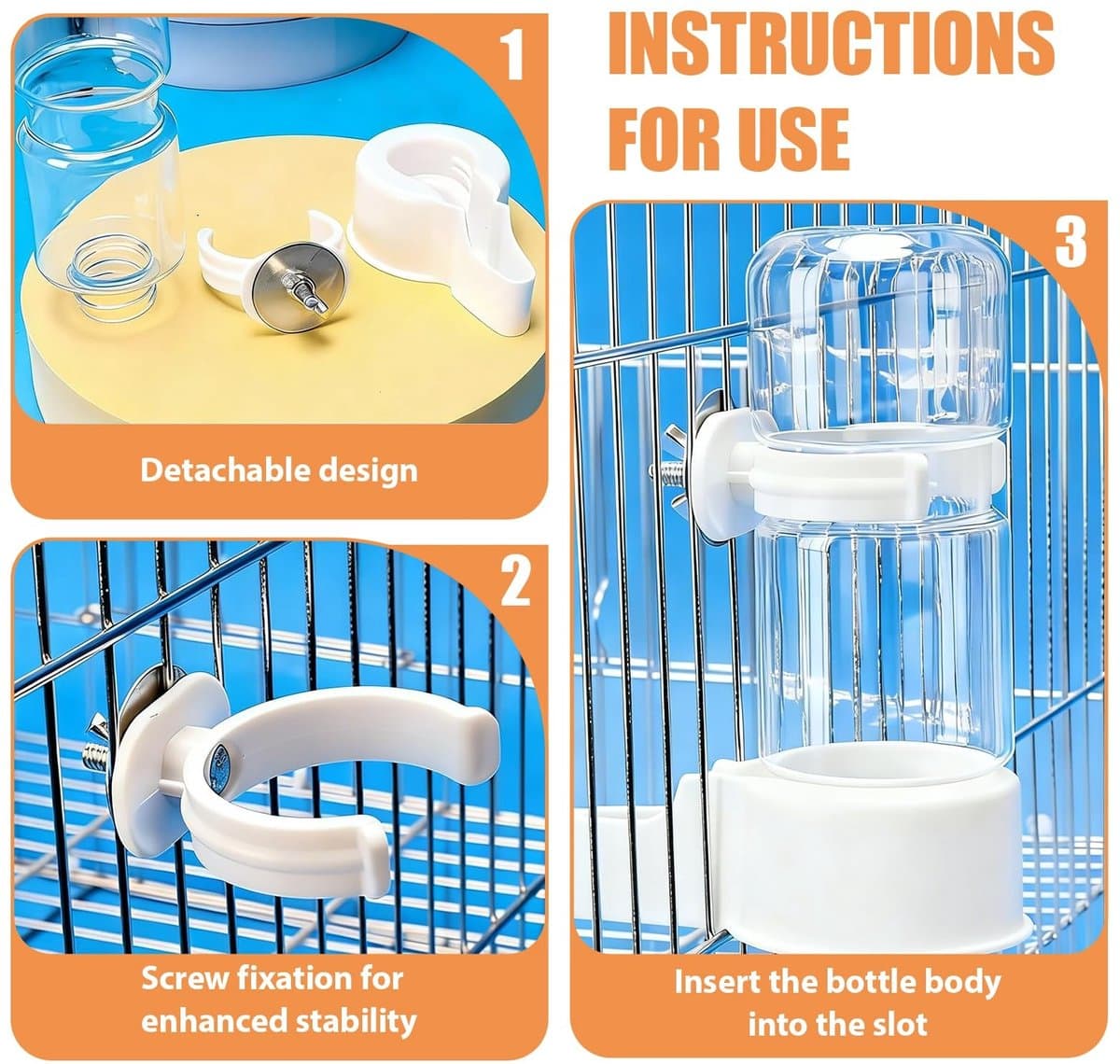 Dailygoods- Vogelwaterdispenser Set van 2 - Automatische Vogeldrinkkooi - 140 ml Inhoud - Hygiënisch en Lekvrij - Eenvoudige Montage - Betrouwbare Watervoorziening - Vogeldrinkbak thumbnail 6