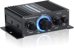 Productfoto van Mini Hifi Eindversterker - Digitale Versterker Audio Versterker - Muziek Afspelen - Aluminium Behuizing - 20W+20W RMS - Zwart