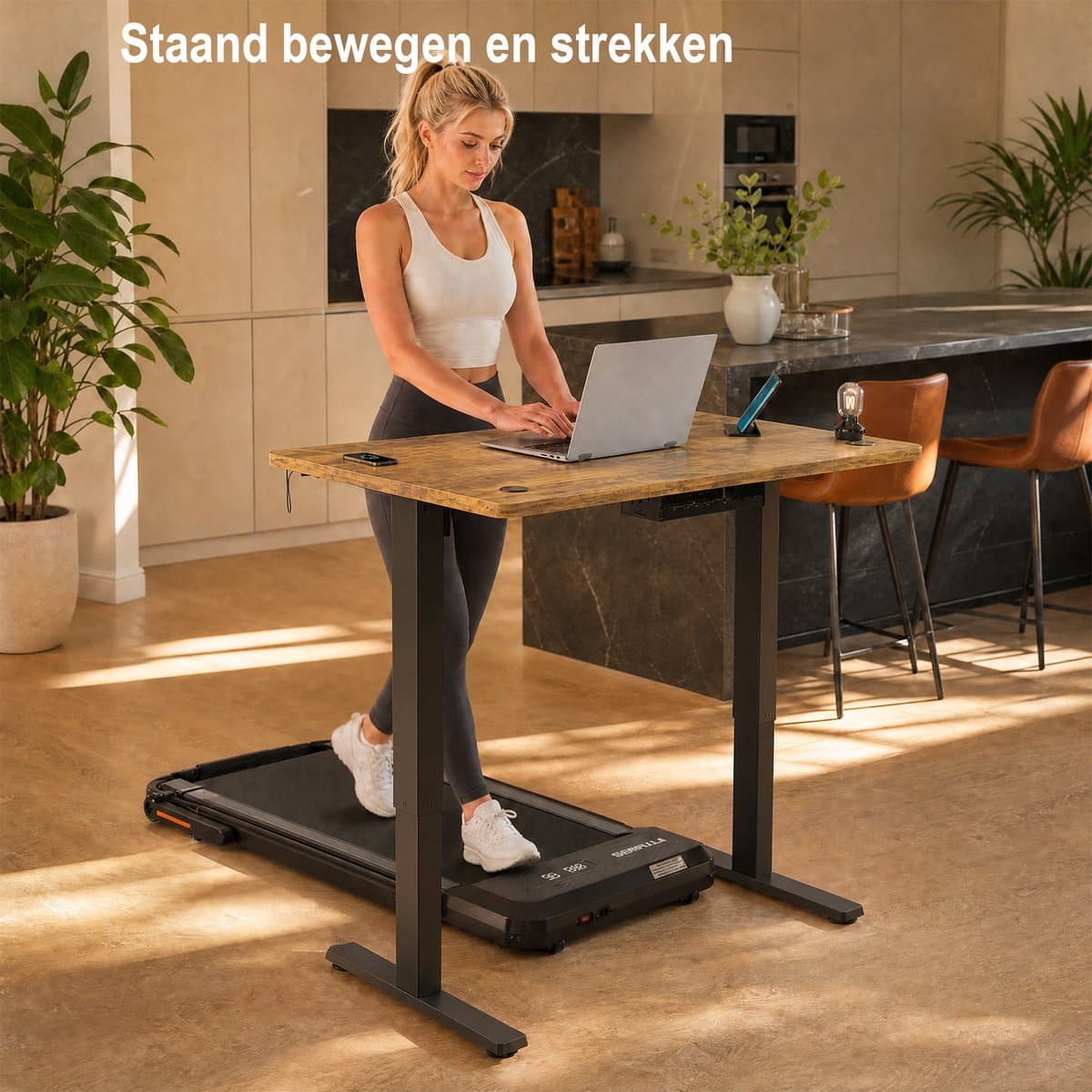 Devoko Elektrisch Zit-sta Bureau 160x80 cm – Stille Motor met Geheugenfunctie – Zit-alarm – Digitaal Display – 6 Knoppen Handbediening – USB Poort – Zit-sta Bureau – Bruin thumbnail 4