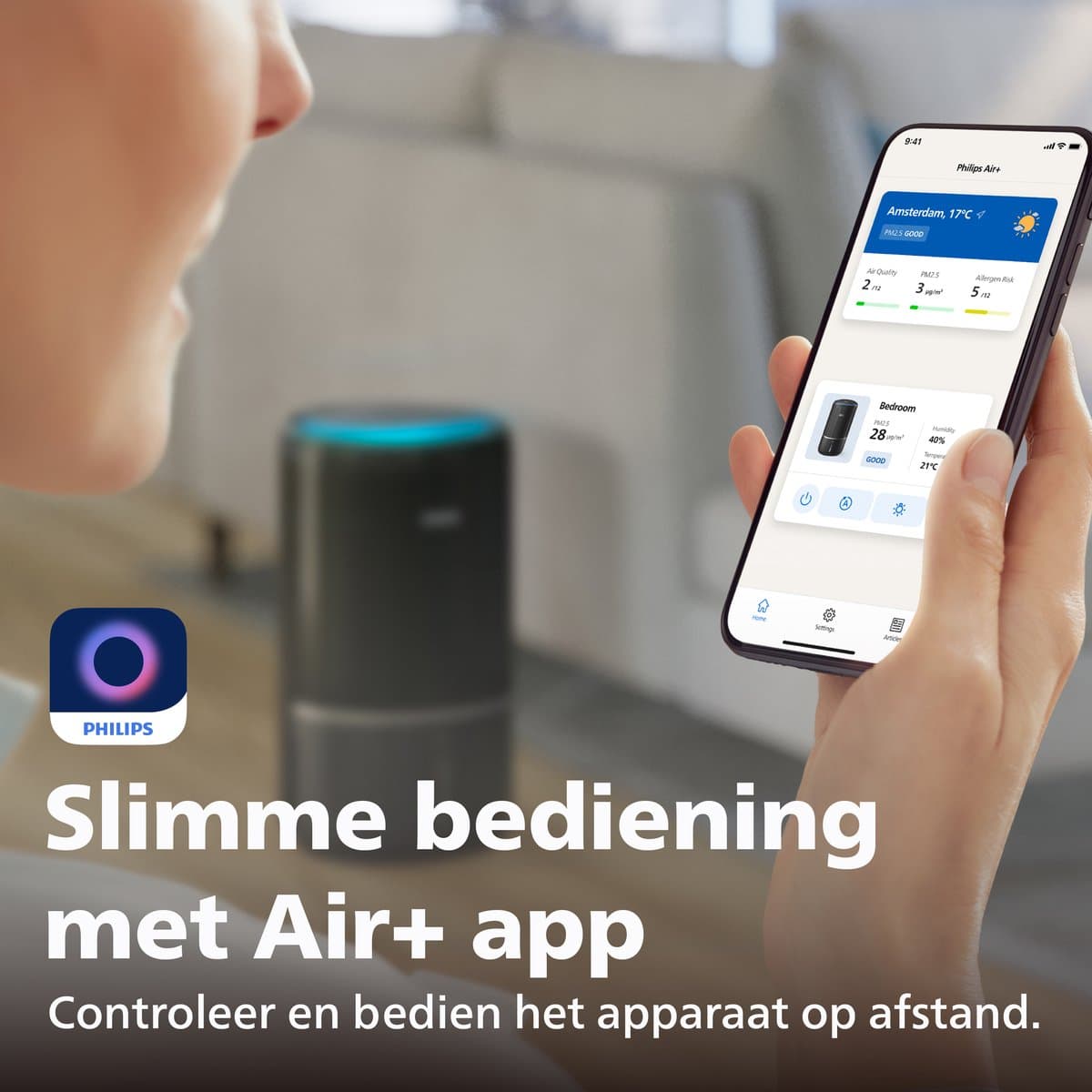 Philips PureProtect 3400 Series - Luchtreiniger en Bevochtiger - CADR 300m3/u - Ruimtes tot 78m2 - 3 Laags HEPA Filtratie - Air+ App - Ultrastil - Nachtlampje - Zwart - AC3421/13 thumbnail 7