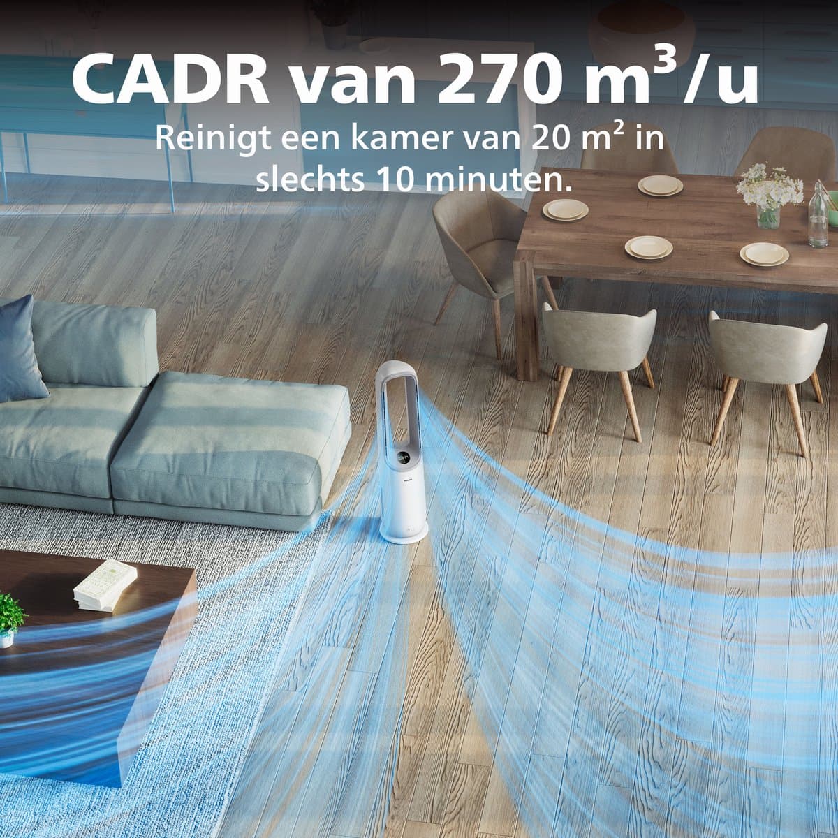 Philips 7000 Series Air Performer 2-in-1 Luchtreiniger en Ventilator - CADR 270m3/u - Ruimtes tot 70m2 - 3 laags HEPA Filtratie - Air+ app - Wit - AMF765/10 thumbnail 4