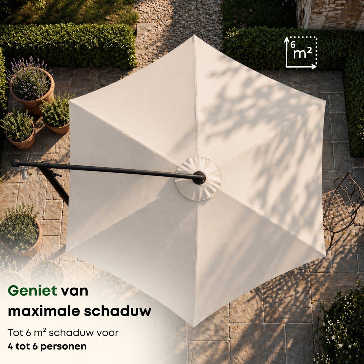 ACAZA Parasol - Zweefparasol - Beige - 300 cm diameter - Staal - Parasols - Rond - UV werend doek - Kantelbaar thumbnail 4