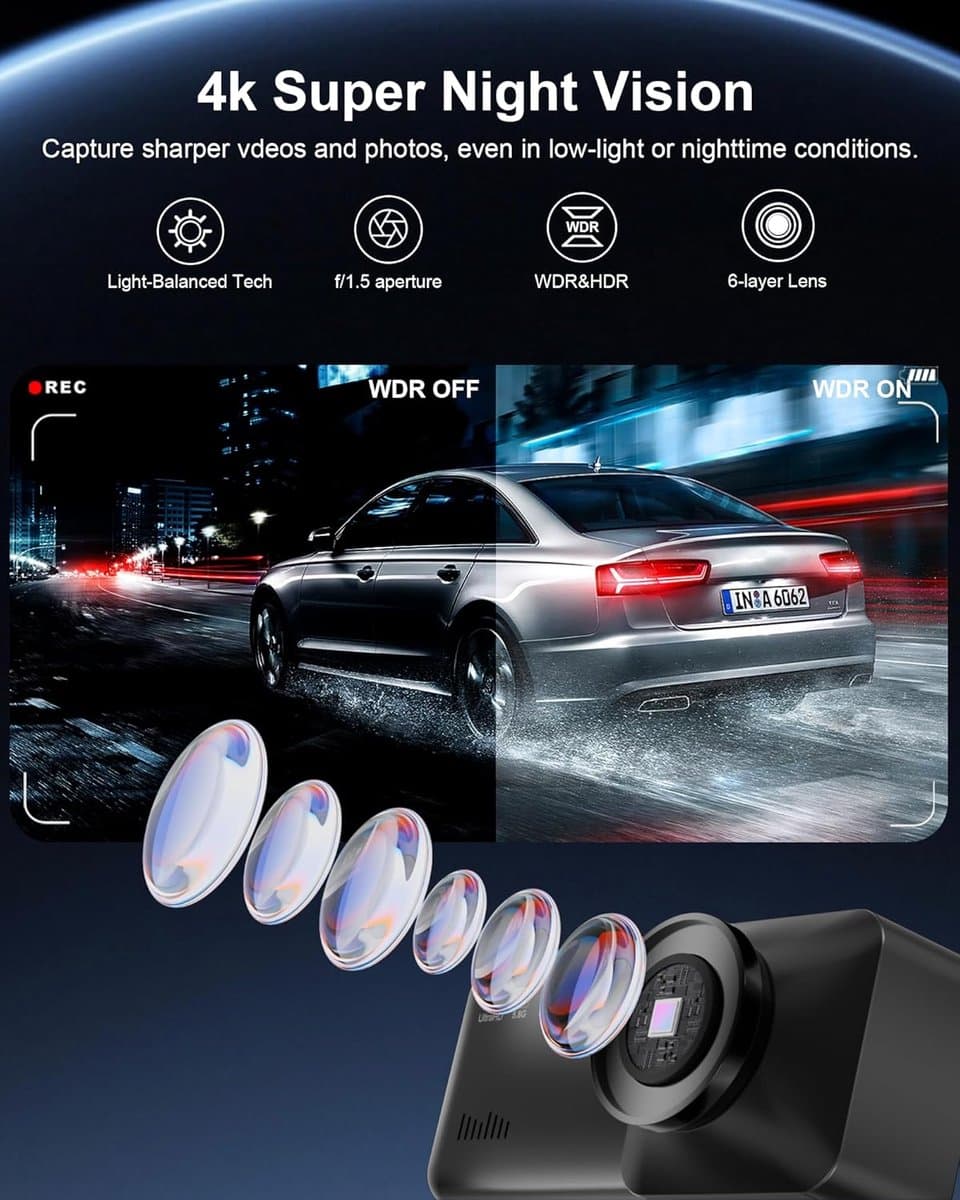 Dashcam - Dashcam voor auto - Dashcam 4K Voorzijde - Ultra HD - Mini Autocamera - APP Bediening - Ingebouwde Wi-Fi & G-sensor - 24-uurs Parkeermodus, Nachtzicht, WDR, Loopopname, Ondersteuning voor maximaal 256 GB thumbnail 5