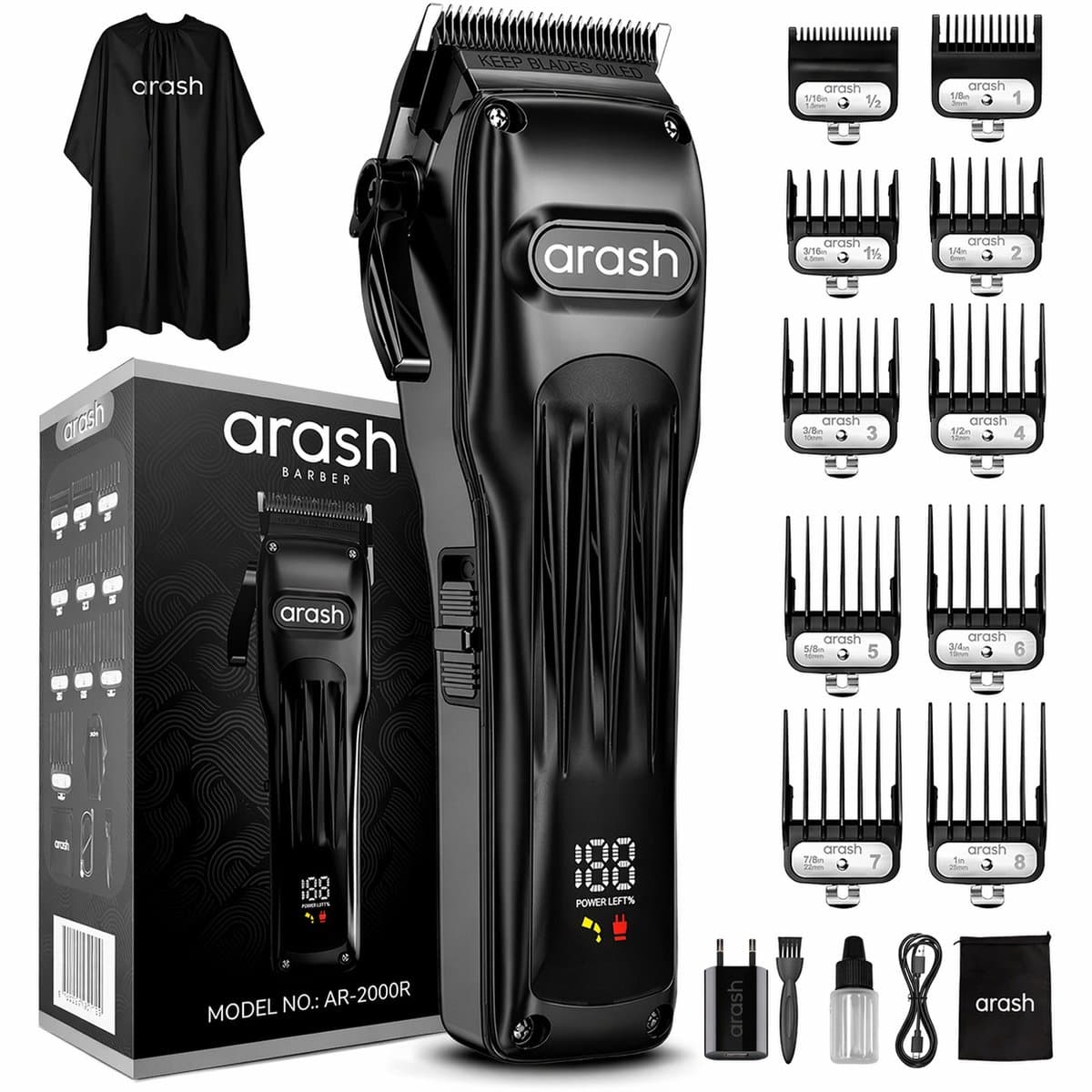arash® Professionele Draadloze Tondeuse – Haar- en Baardtrimmer voor Mannen - Tondeuse Mannen – Tondeuse Hoofdhaar - Tondeuse Cheveux – Hair Clipper – Haartondeuse – 10 Opzetstukken - Kapperscape - Luxe opbergzak