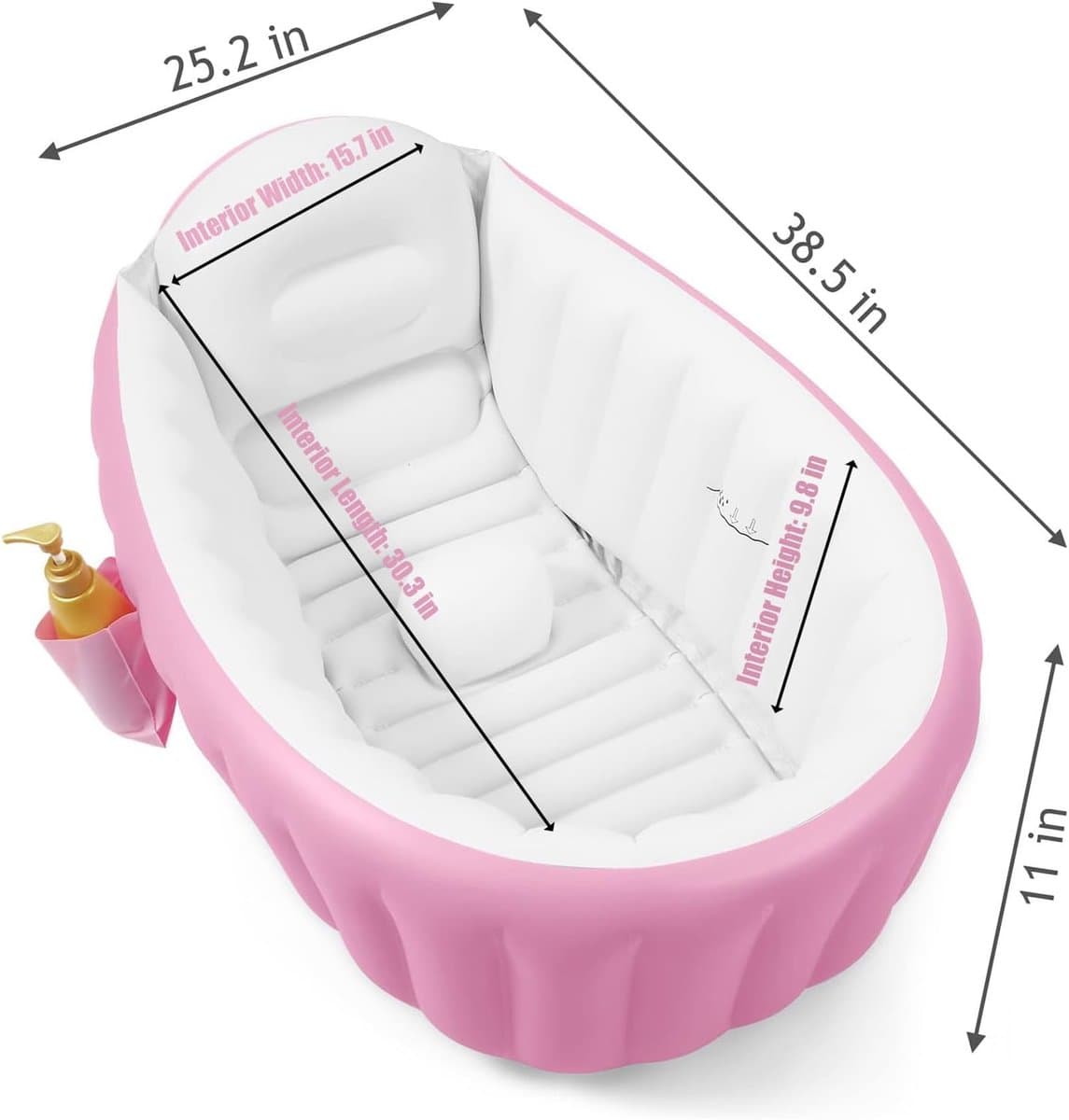 Opblaasbare babybadkuip, draagbare reisbabybadkuip voor baby's, peuterbad met luchtpomp, opvouwbaar antislip douchebak, mini-luchtzwembad voor pasgeborenen (roze) thumbnail 2