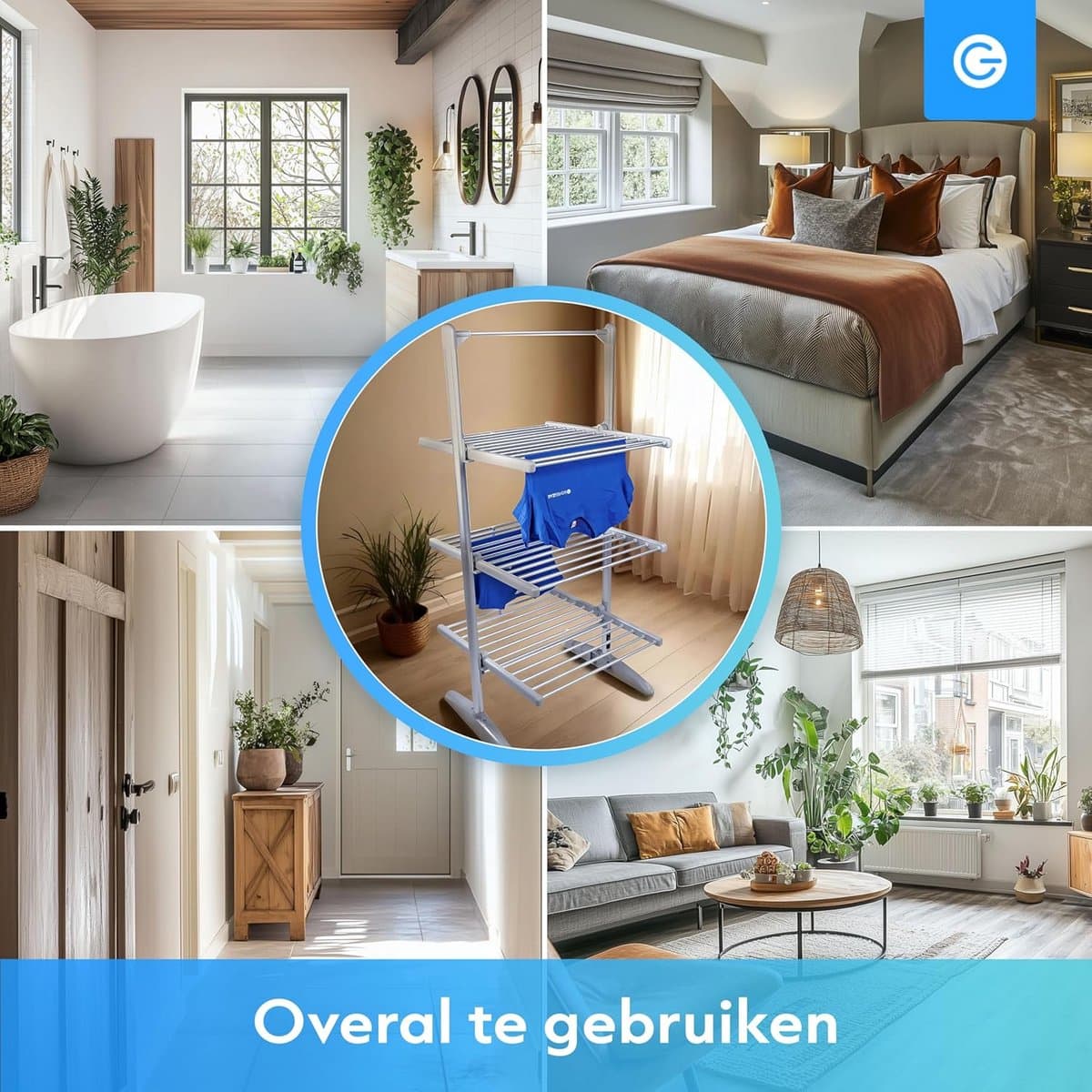 Elektrische Droogtoren - Verwarmd Rek - Kleding Drogen - 4 Opvouwbare Lagen - 73x70x147cm - Grijs thumbnail 4