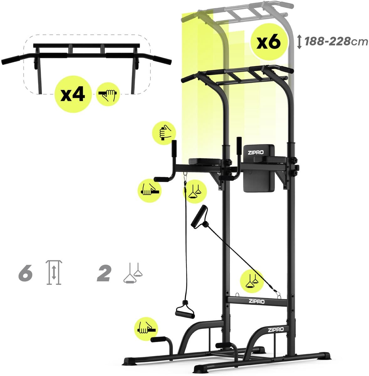 ZIPRO Uplift - Trainingsrek - Max. 200 kg - Dipstangen en weerstandsbanden - Pull-ups - Thuisgym profiel 60 mm thumbnail 4