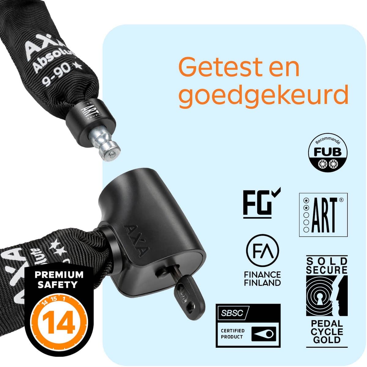 AXA Absolute 9-90 ART 2 Kettingslot – 90 cm – Fietsslot met keurmerk – Sterk slot met stalen ketting – Voor elektrische fiets, fatbike en bakfiets – Inclusief sleutelservice thumbnail 4