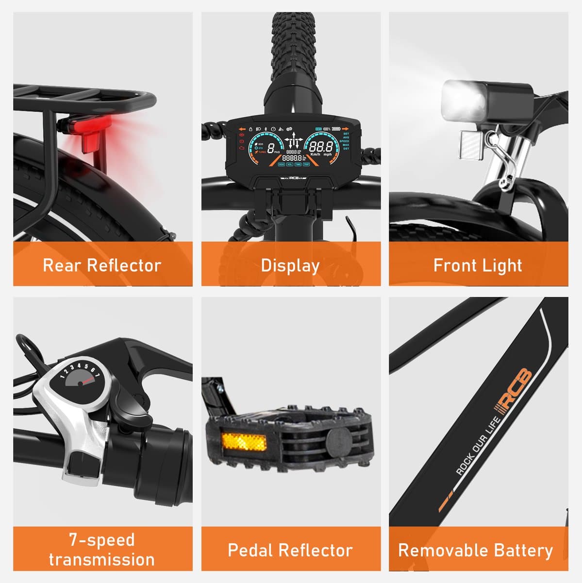 RCB G5 Elektrische Fiets, Trendy 80km City Commuter EBike, 250W, 36V 13Ah, Voorvorkvering, 7 Versnellingen, App, NFC & LCD, Lichtgewicht Aluminium, Zwart, Dames/Heren thumbnail 6