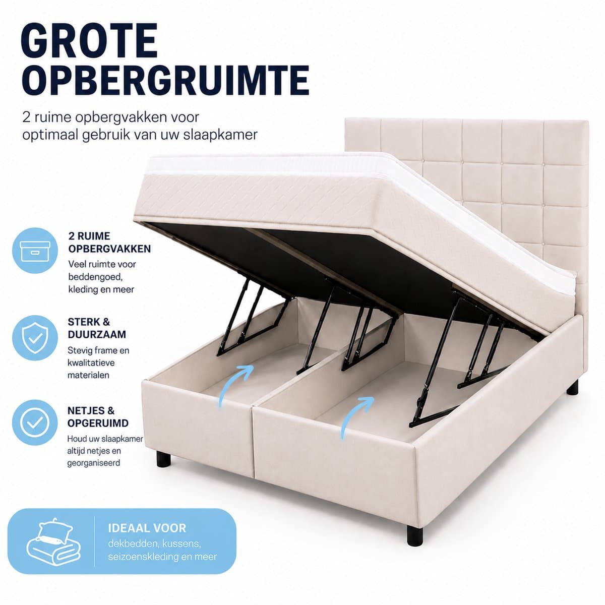 Maan matras ® Boxspring 180x200 | Inclusief Matras & Topper | Beige | bed | boxspring met opbergruimte | Boxspring compleet thumbnail 4
