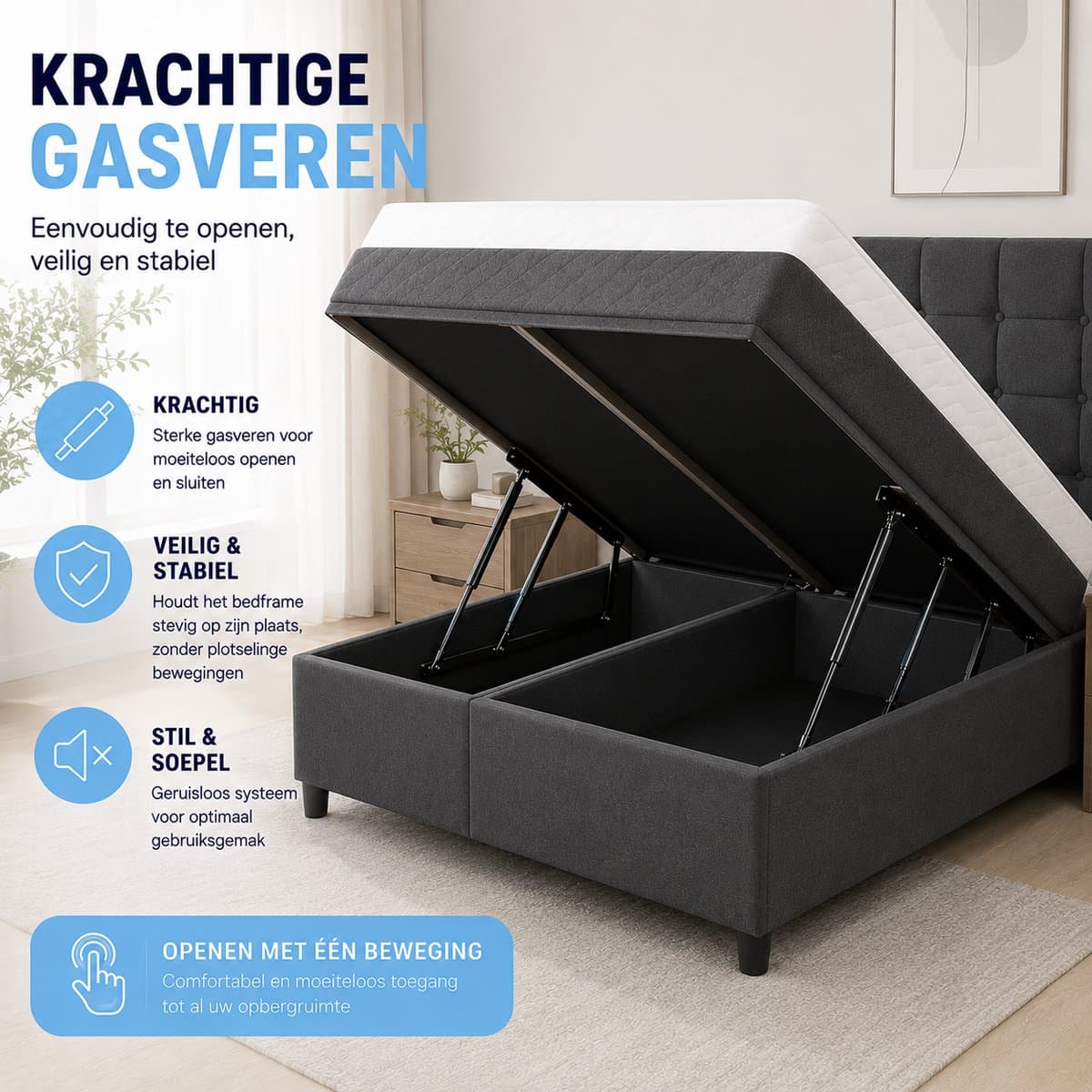 Maan matras ® Boxspring 160x200 | Inclusief Matras & Topper | Antraciet | bed | boxspring met opbergruimte | Boxspring compleet thumbnail 3
