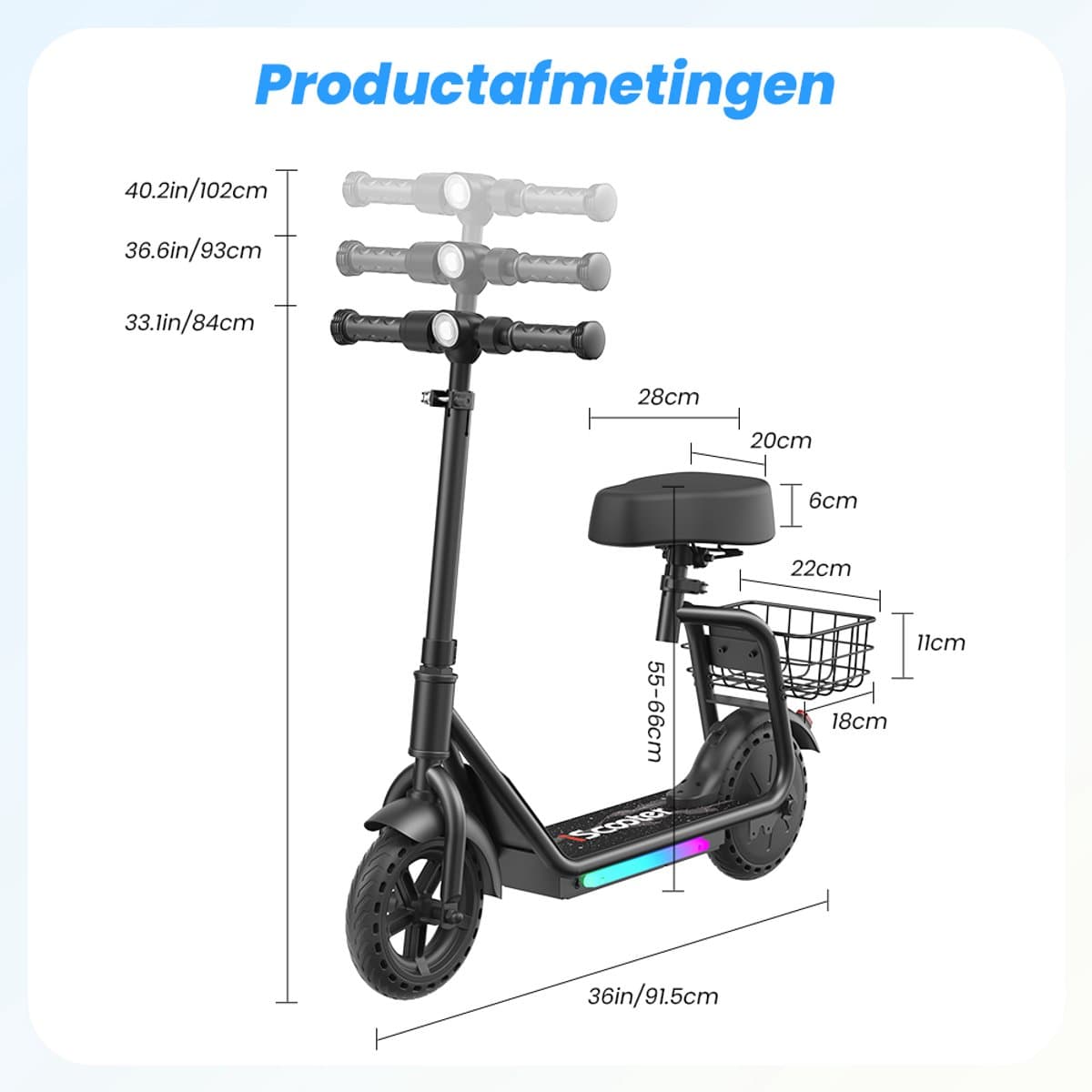 iScooter iK7 Elektrische Step Kinderen - 2‑in‑1 - 8 tot 14 jaar - App - Bluetooth muziek - RGB verlichting - 250W - 10/15/20 km/u - Bereik 15 km - 8,5" Wielen - Zwart thumbnail 5