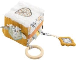 Activiteitenkubus - Sensory speelgoed - Baby ontwikkeling - Zachte materialen - 10x10x10 cm - Wit