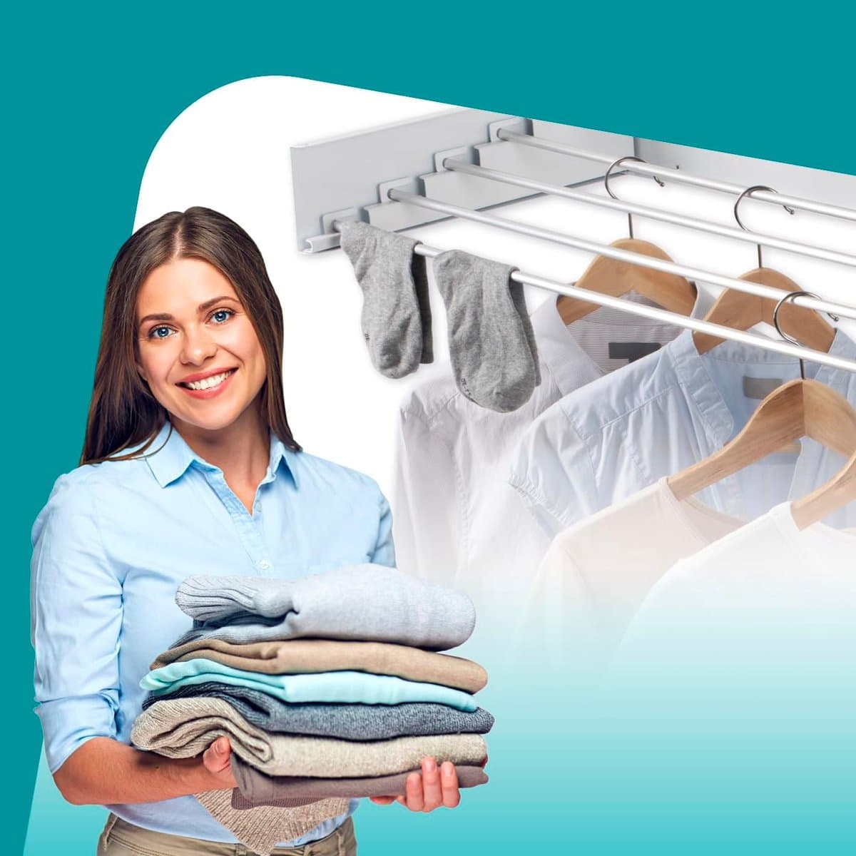 Wanddroger - Uittrekbaar droogrek - Kleding drogen - Ruimtebesparend inklapbaar - 4 meter drooglengte - Wit thumbnail 3