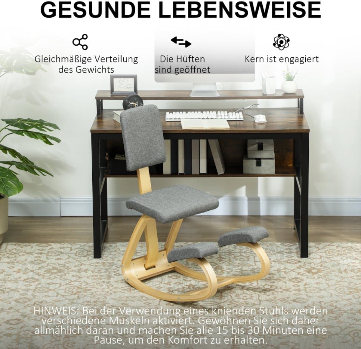 FloraGrace Kniestoel 51 x 84 x 93 cm - Ergonomisch Met Rugleuning - Voor Thuiswerk En Meditatie - Polyester - Grijs thumbnail 3