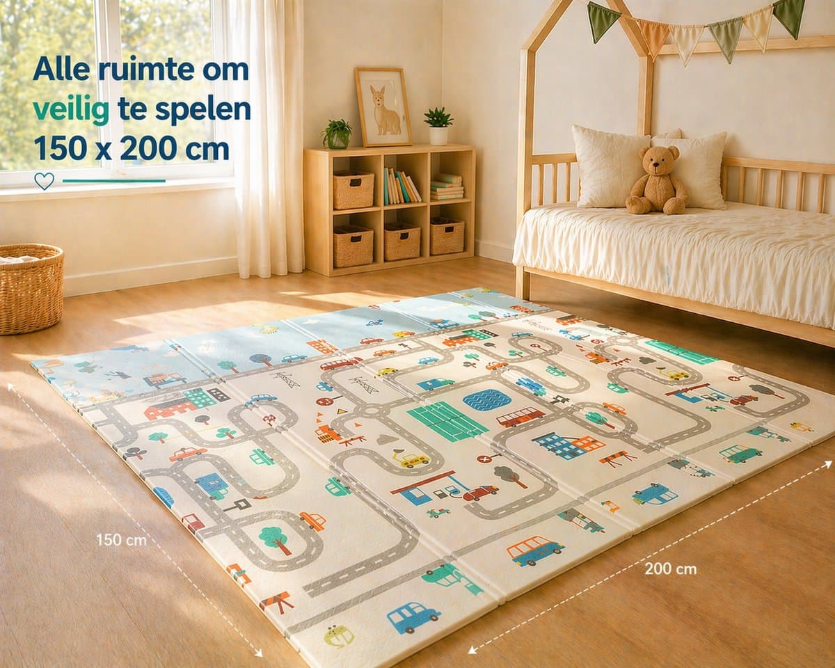 Auto - Speelmat - Inclusief Luxe Opbergtas - Speelkleed - Speelmat Baby - Speelkleed Baby - Speelmat Foam - 150 x 200 cm - Opvouwbaar - Baby Speelgoed 6 maanden - Baby cadeau - Kraamcadeau thumbnail 5