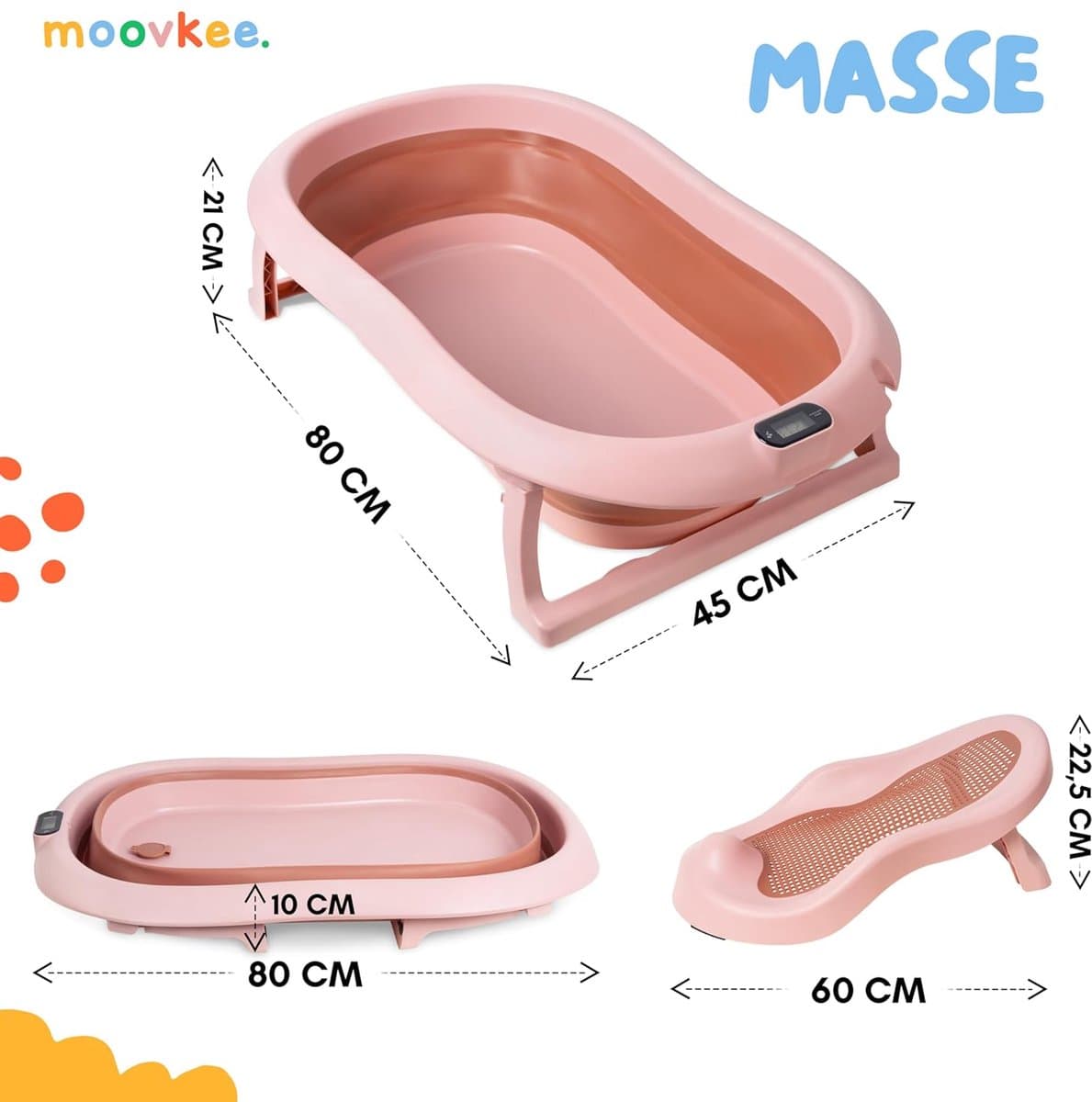 moovkee. Opvouwbaar Babybad 80 cm Donkerroze - Babybadewanne met Thermometer en Badesitz - Antislip Draagbare Babybadkuip voor 0-36 Maanden thumbnail 5