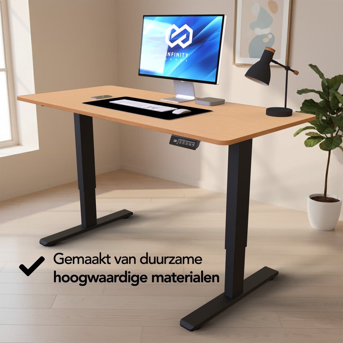 Infinity Goods Zit Sta Bureau Elektrisch Verstelbaar - 120 x 60 CM - Geheugenfunctie - Houtkleur thumbnail 3