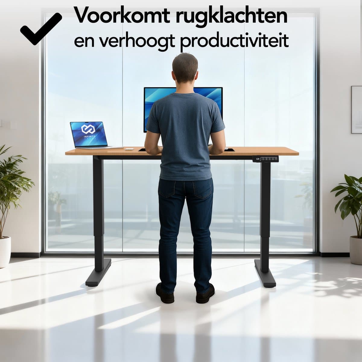 Infinity Goods Zit Sta Bureau Elektrisch Verstelbaar - 120 x 60 CM - Geheugenfunctie - Houtkleur thumbnail 2