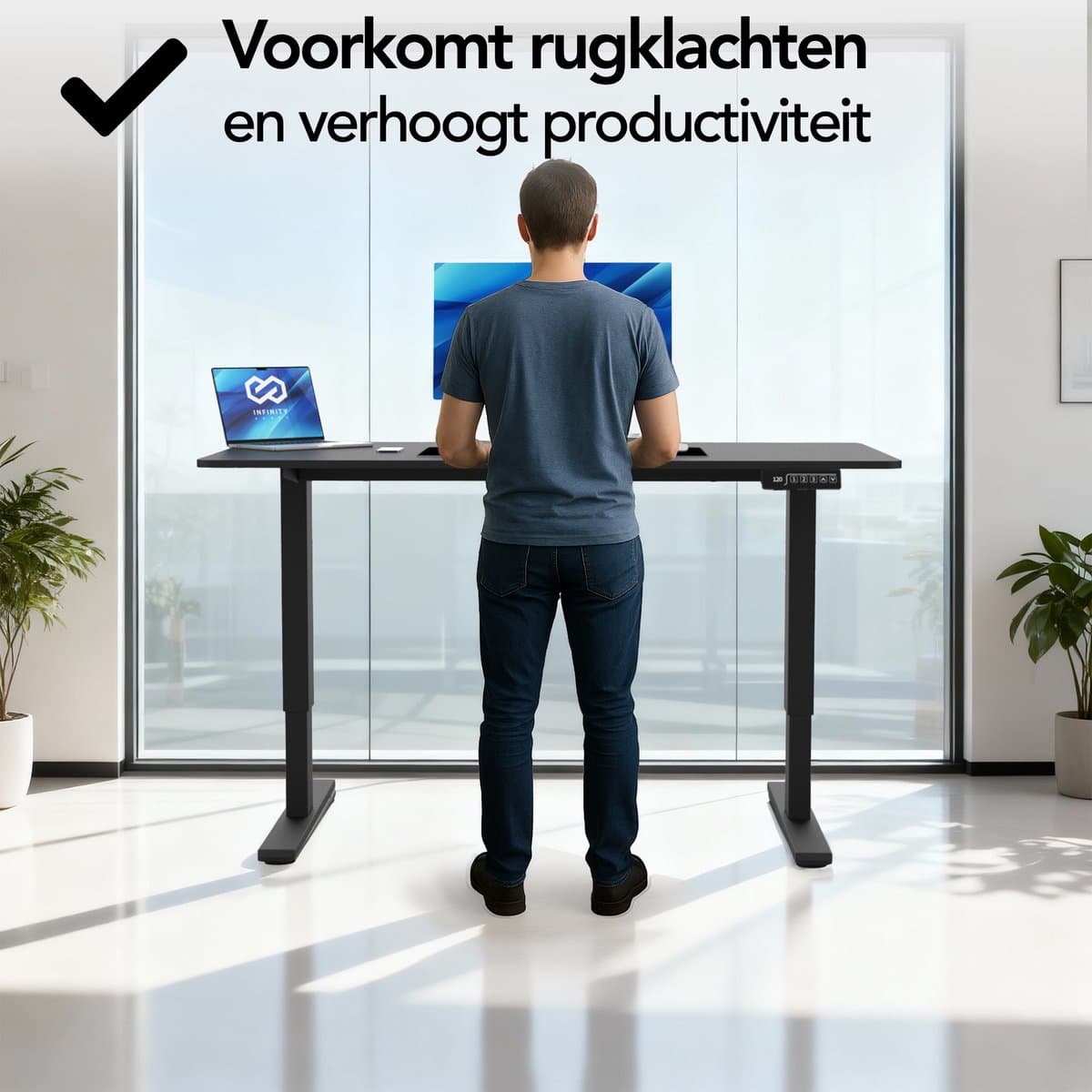 Infinity Goods Zit Sta Bureau Elektrisch Verstelbaar - 140 x 60 CM - Geheugenfunctie - Zwart thumbnail 2