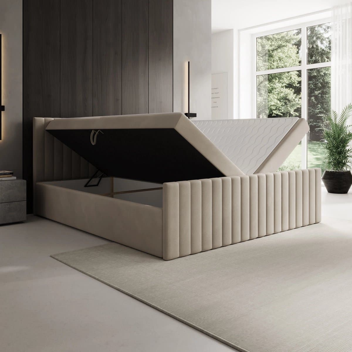 Meubella - Tori - Boxspring met opbergruimte - Stof beige - 180x200 cm thumbnail 2