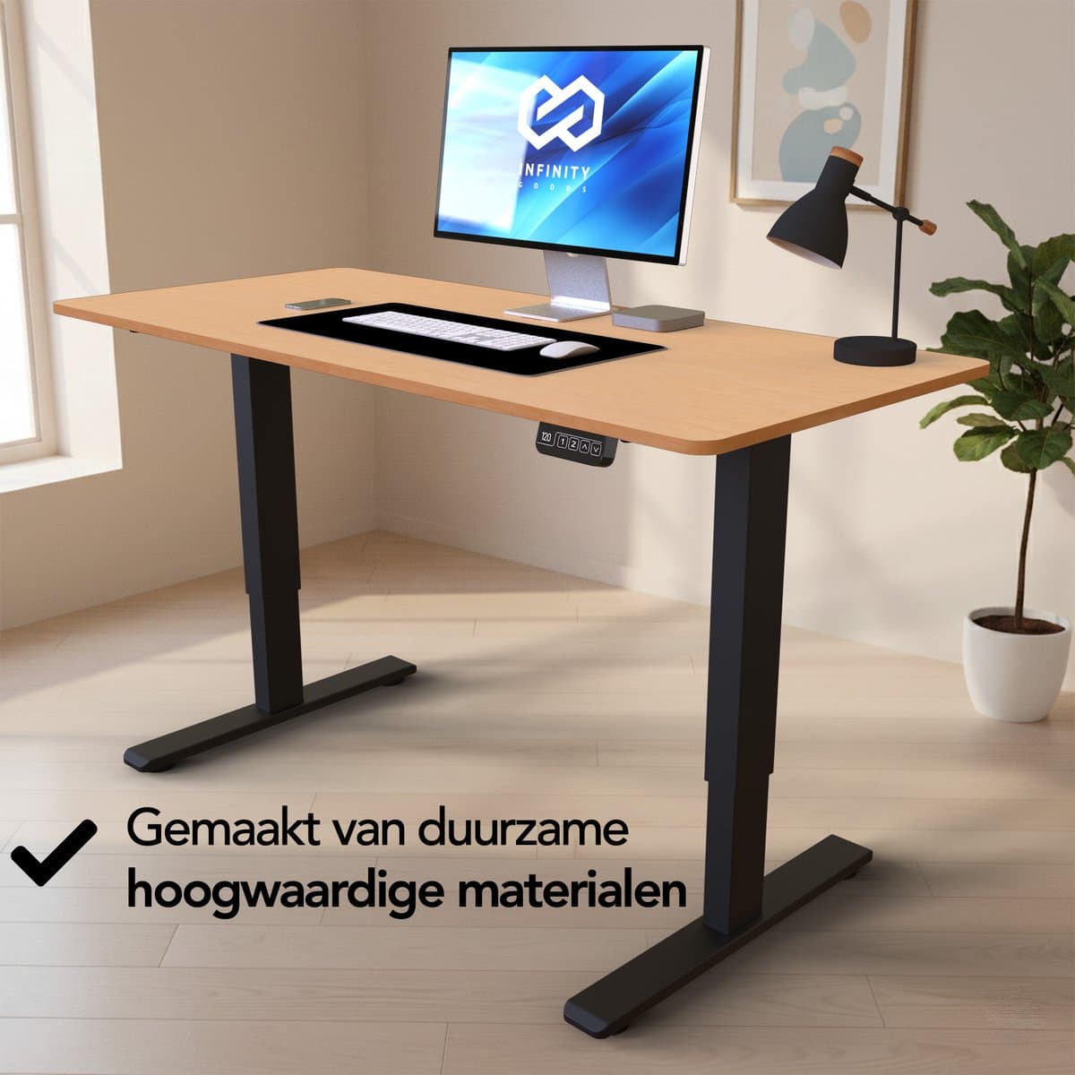 Infinity Goods Zit Sta Bureau - Elektrisch Verstelbaar In Hoogte - 140 x 60 CM - Geheugenfunctie - Bruin thumbnail 4