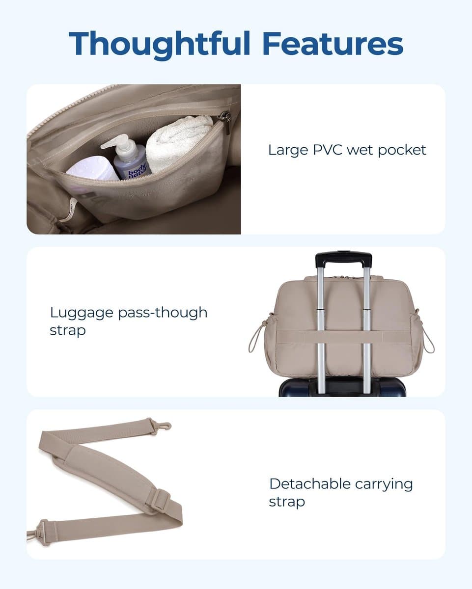 1 stuk - Sporttassen - Sporttas - waterdichte gymtas - unisex - 40*21*30cm - Kameel - Fitness Tas - Weekendtas Dames - Sport Tas - Kleine Sporttas - Reistas - Compact en lichtgewicht - waterdicht thumbnail 3