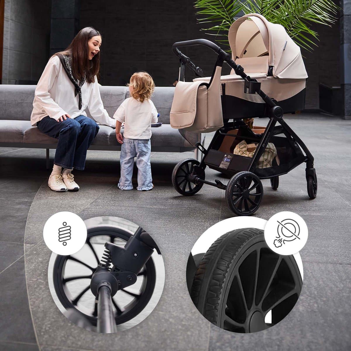 Kinderkraft VESTO 2 – 3-in-1 kinderwagen – Accessoireset + adapters – Reiswieg 3-zone ventilatie – Omkeerbare zitting – Beige thumbnail 7