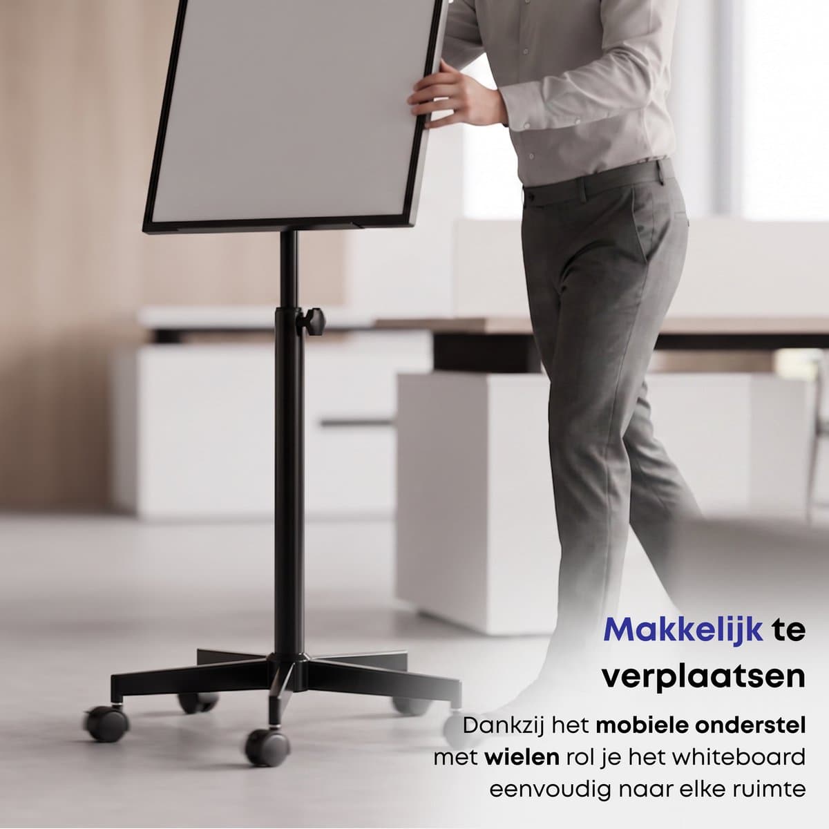 ACAZA Flipover - Verrijdbaar Whiteboard - 70 x 100 cm - Inclusief 8 Magneten, 4 Stiften, Wisser en Pennenbakje - Magnetisch Whiteboard - Verstelbaar Bord van 180 tot 210 cm - Inclusief Papierklem en Uitschuifbare Armen thumbnail 6